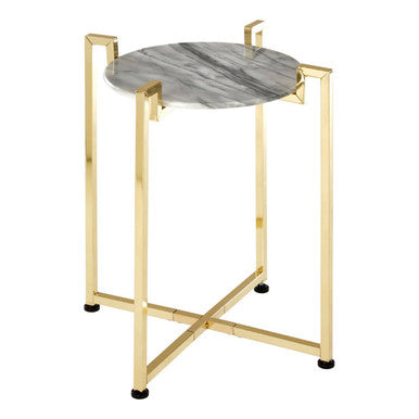 White Marble Round Side Table with Gold Metal Frame