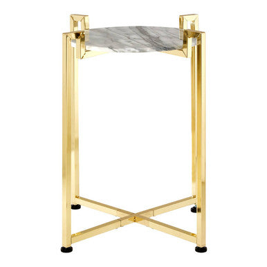 White Marble Round Side Table with Gold Metal Frame
