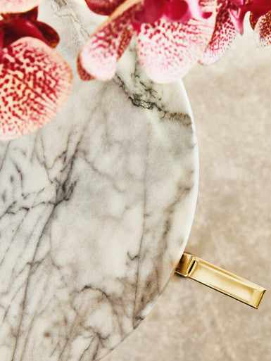 White Marble Round Side Table with Gold Metal Frame