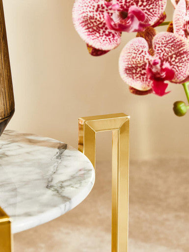 White Marble Round Side Table with Gold Metal Frame