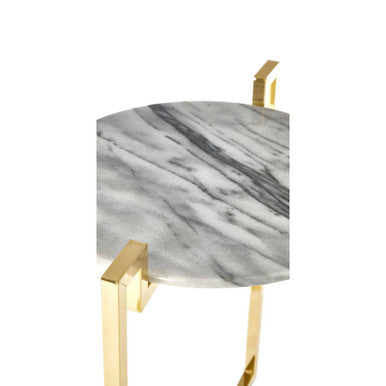 White Marble Round Side Table with Gold Metal Frame