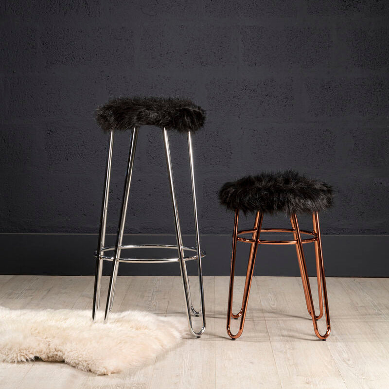 Faux Fur Rose Gold Stool