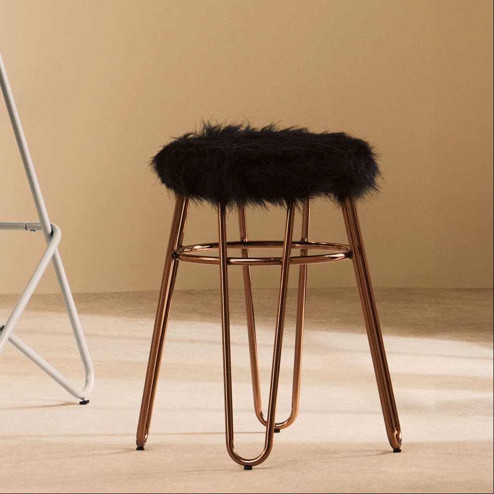 Faux Fur Rose Gold Stool