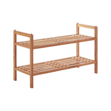 2 Tier Stackable Walnut Wood Shoe Rack