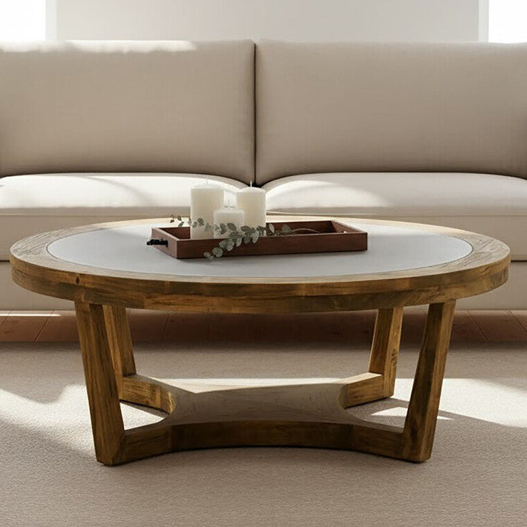 Natural Alder Wood Coffee Table with Zinc Plate Inset