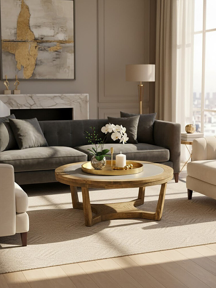 Natural Alder Wood Coffee Table with Zinc Plate Inset