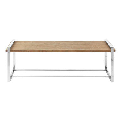 Natural Recycled Elm Wood Coffee Table with Stainless Steel Base