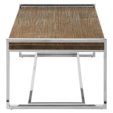 Natural Recycled Elm Wood Coffee Table with Stainless Steel Base