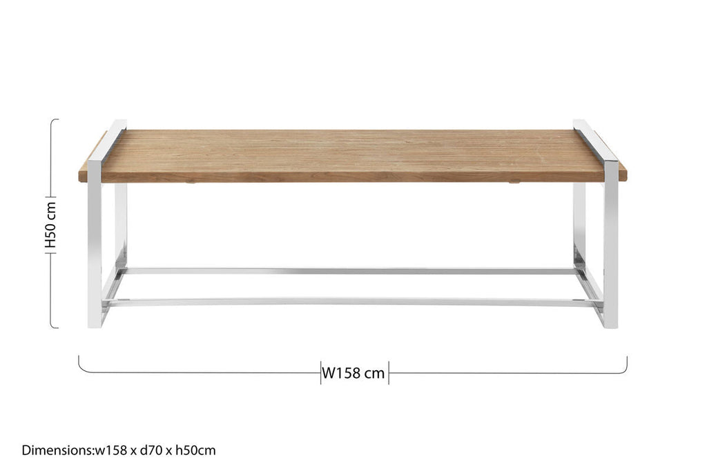 Natural Recycled Elm Wood Coffee Table with Stainless Steel Base