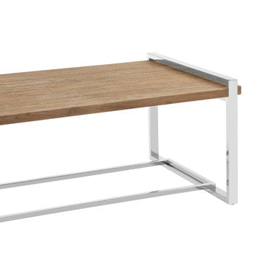Natural Recycled Elm Wood Coffee Table with Stainless Steel Base