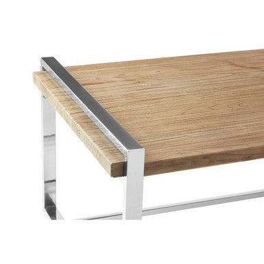 Natural Recycled Elm Wood Coffee Table with Stainless Steel Base