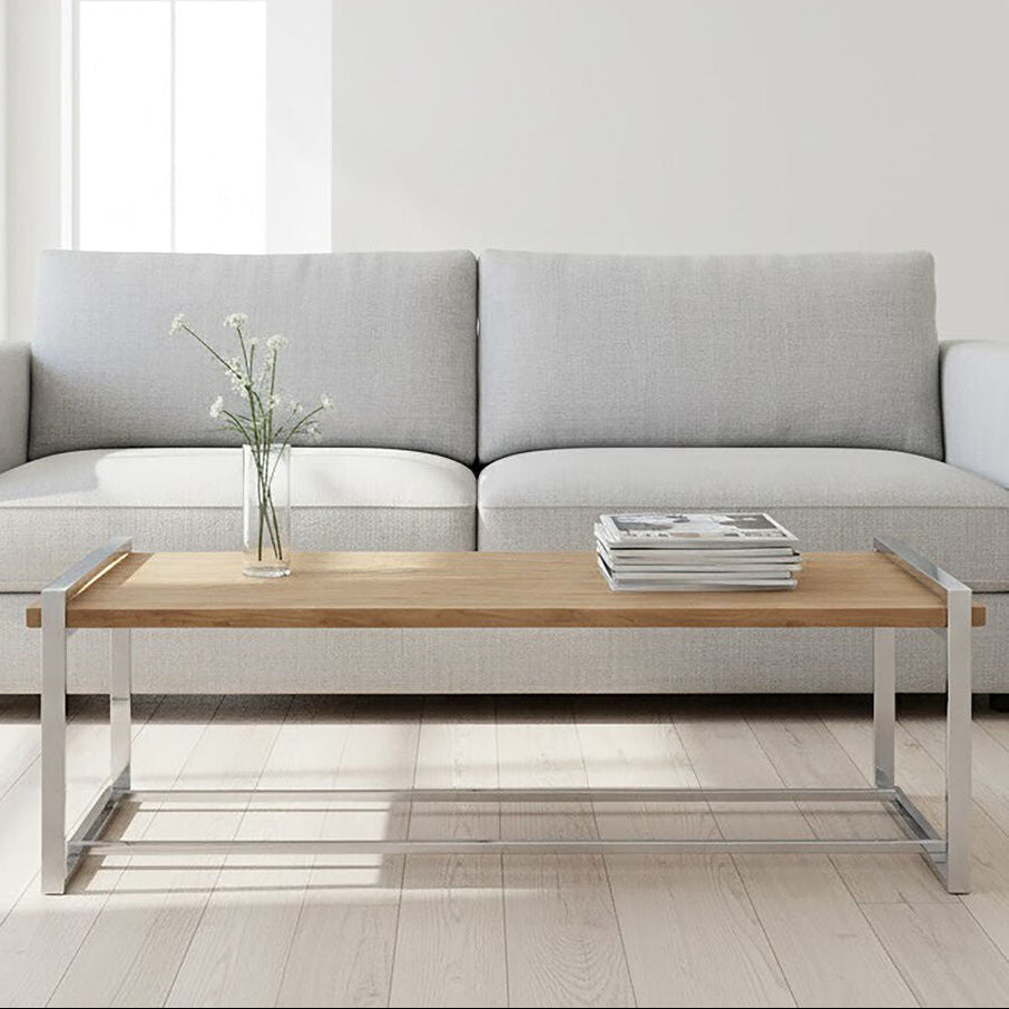 Natural Recycled Elm Wood Coffee Table with Stainless Steel Base