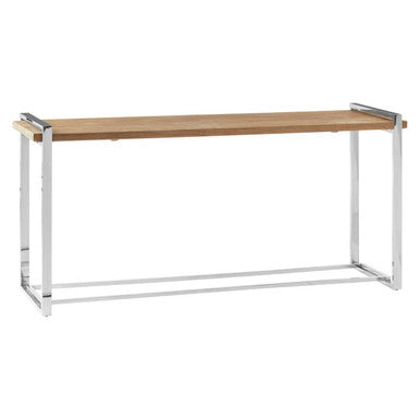 Natural Textured Recycled Elm Wood Console Table with Stainless Steel Legs