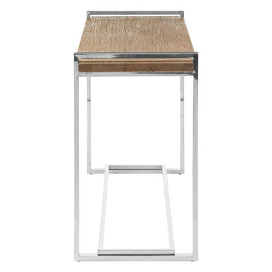 Natural Textured Recycled Elm Wood Console Table with Stainless Steel Legs