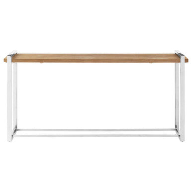 Natural Textured Recycled Elm Wood Console Table with Stainless Steel Legs