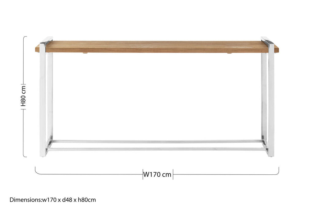 Natural Textured Recycled Elm Wood Console Table with Stainless Steel Legs