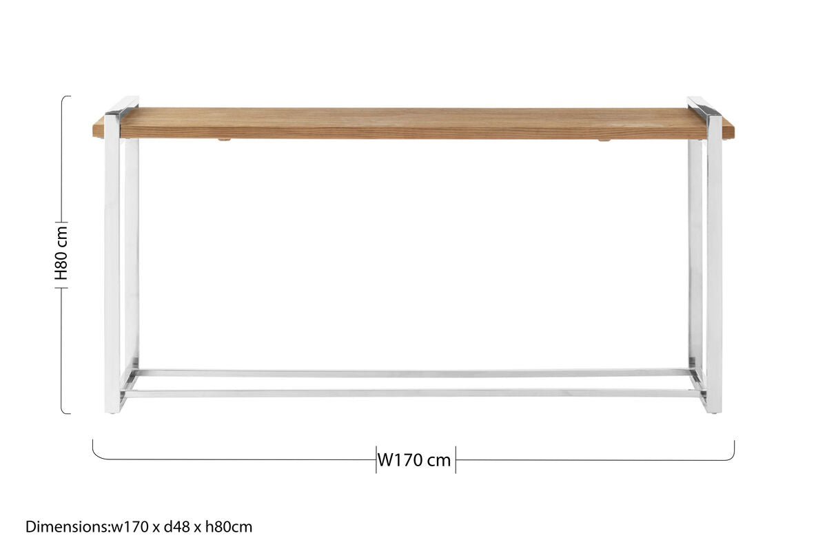 Natural Textured Recycled Elm Wood Console Table with Stainless Steel Legs