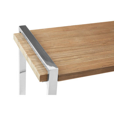 Natural Textured Recycled Elm Wood Console Table with Stainless Steel Legs