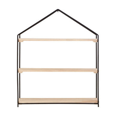 Three Tier Wooden Wall Shelf with Black Frame
