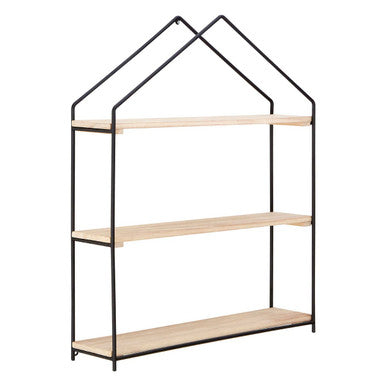 Three Tier Wooden Wall Shelf with Black Frame
