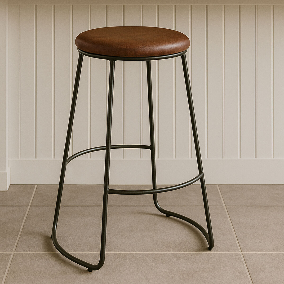 Faux Leather Bar Stool with Metal Legs