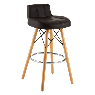 Black Leather Effect Bar Stool with Beechwood Legs