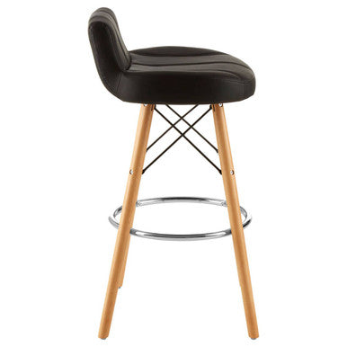 Black Leather Effect Bar Stool with Beechwood Legs