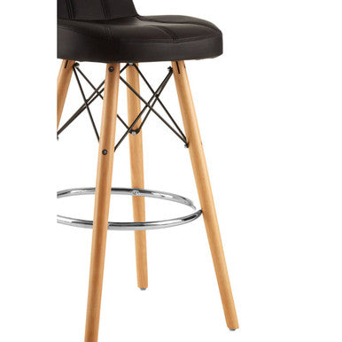 Black Leather Effect Bar Stool with Beechwood Legs