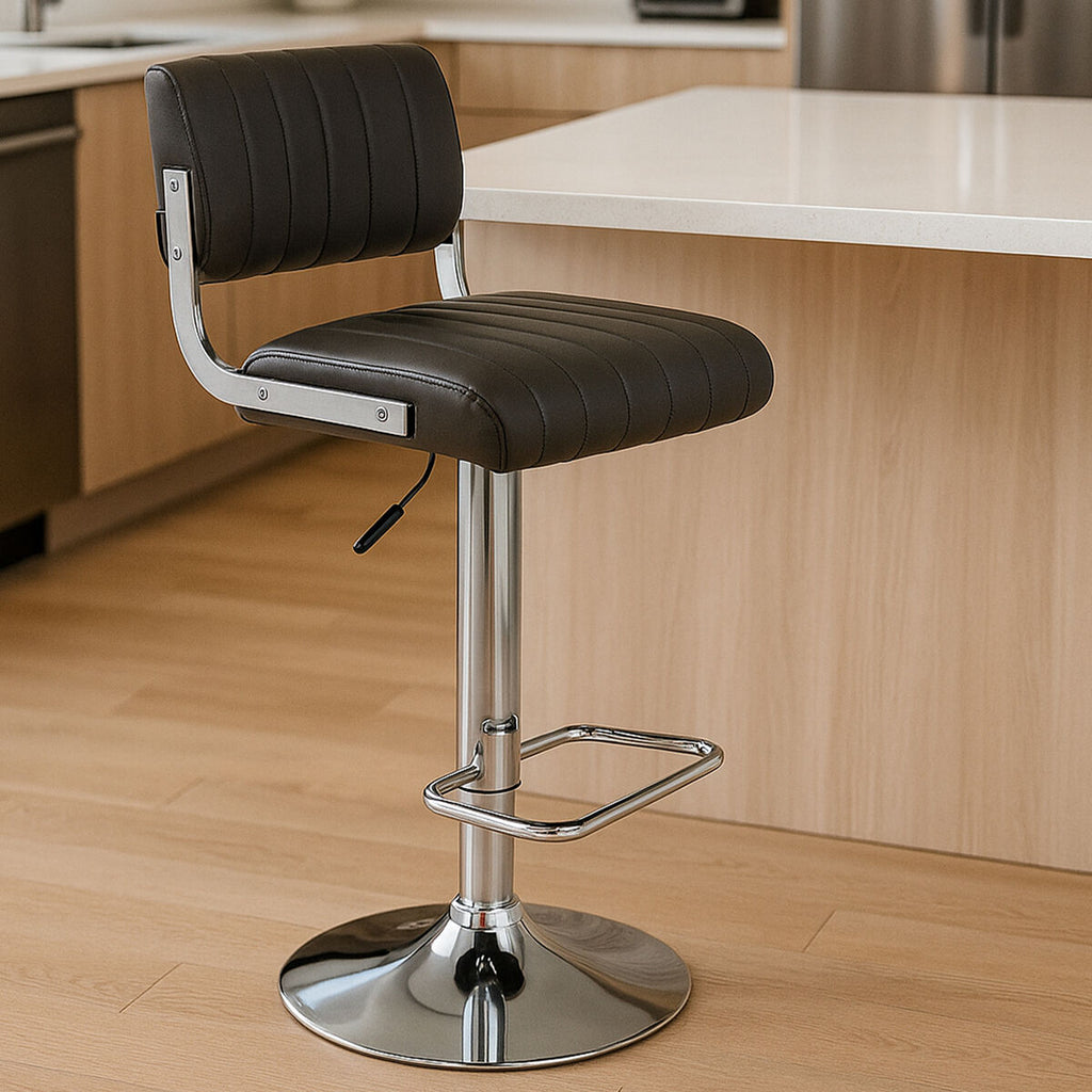 Grey Channel Design Bar Stool with Height Adjustment