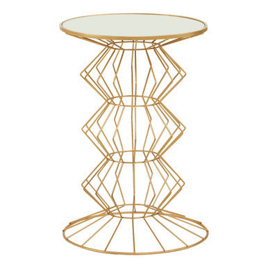 Mirrored Glass Top Side Table with Gold Concertina Base