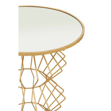 Mirrored Glass Top Side Table with Gold Concertina Base