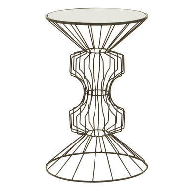 Mirrored Glass Top Side Table with Black Sculptural Frame