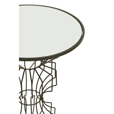 Mirrored Glass Top Side Table with Black Sculptural Frame