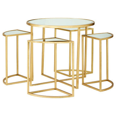 Set of 5 Champagne Gold Nesting Tables with Glass Tops