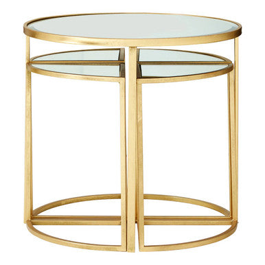 Set of 5 Champagne Gold Nesting Tables with Glass Tops