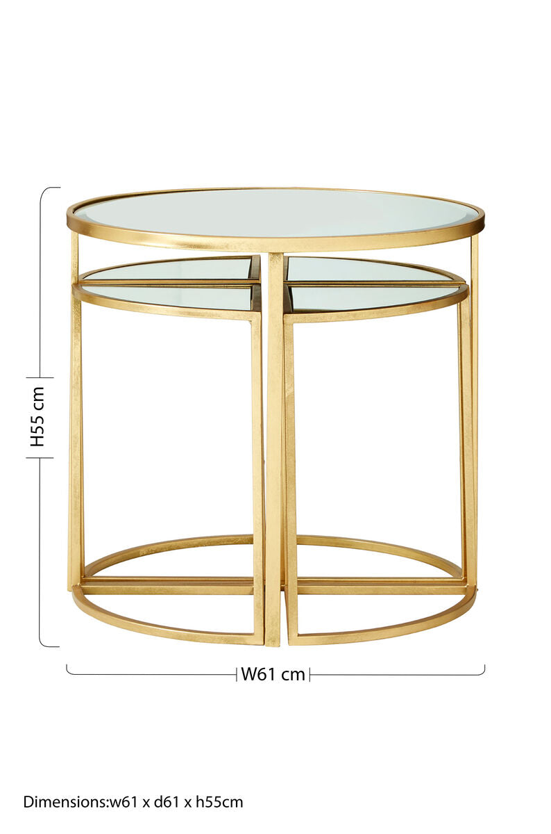 Set of 5 Champagne Gold Nesting Tables with Glass Tops