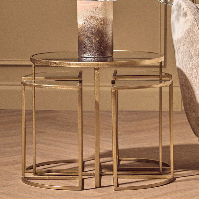Set of 5 Champagne Gold Nesting Tables with Glass Tops