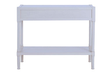 White Wooden Console Table with 2 Storage Drawers and Open Shelf