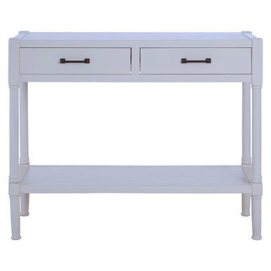 White Wooden Console Table with 2 Storage Drawers and Open Shelf