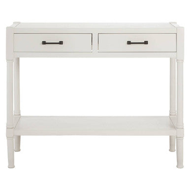 White Wooden Console Table with 2 Storage Drawers and Open Shelf