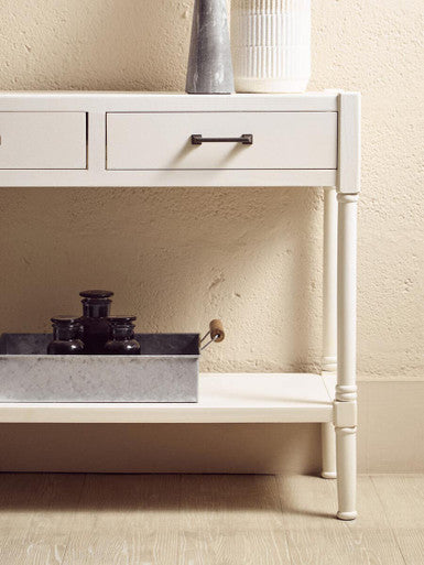 White Wooden Console Table with 2 Storage Drawers and Open Shelf