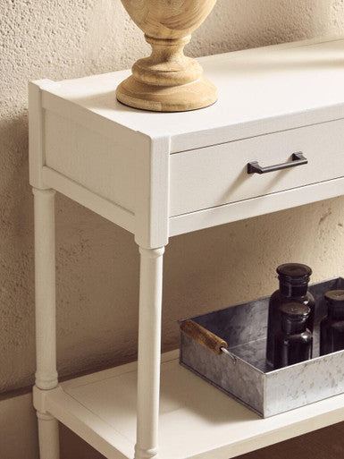 White Wooden Console Table with 2 Storage Drawers and Open Shelf