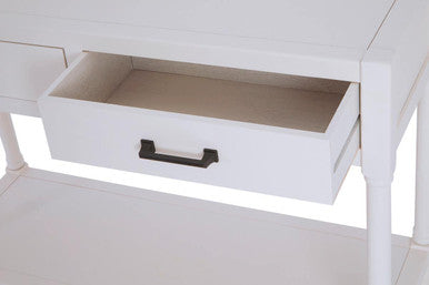 White Wooden Console Table with 2 Storage Drawers and Open Shelf