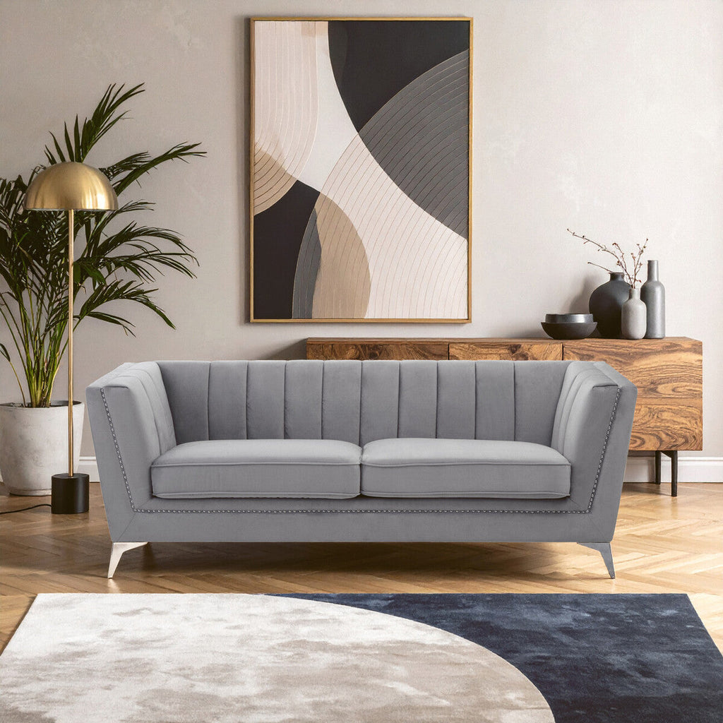 3 Seater Grey Velvet Sofa