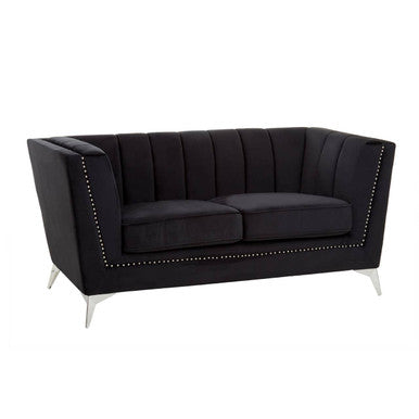 2 Seater Black Velvet Sofa