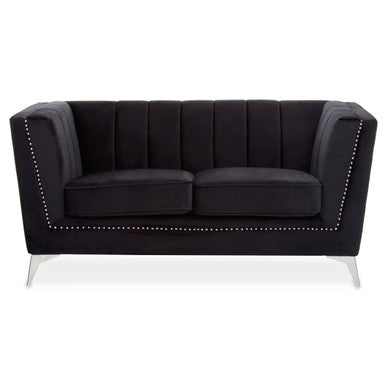 2 Seater Black Velvet Sofa