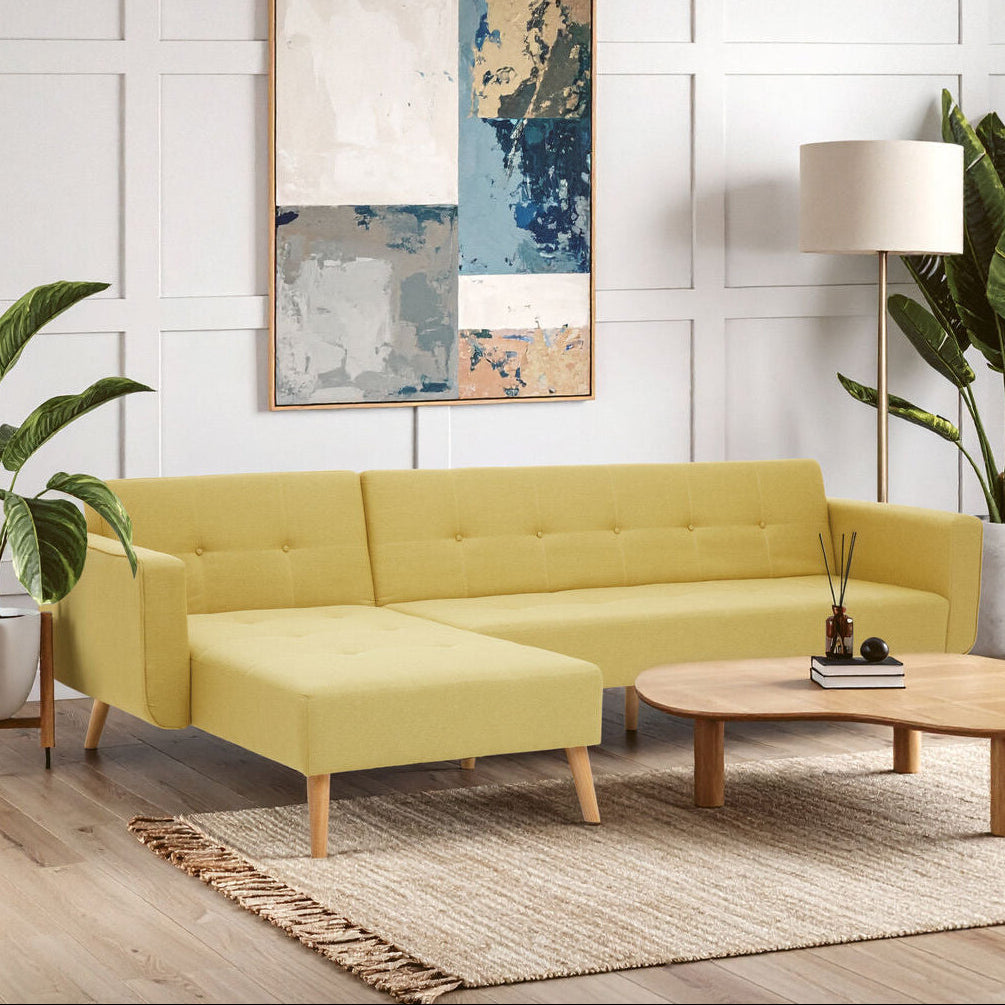 Olive Linen Corner Sofa Bed