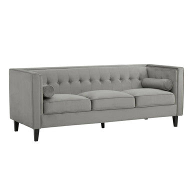Grey Velvet 3 Seater Sofa with Buttoned Back