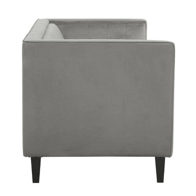 Grey Velvet 3 Seater Sofa with Buttoned Back