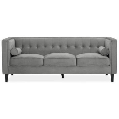 Grey Velvet 3 Seater Sofa with Buttoned Back